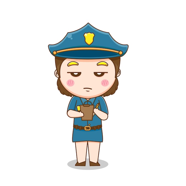 Cute policewoman character isolated on white