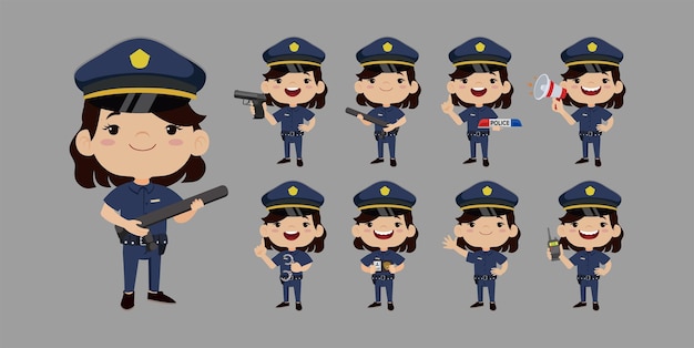 Cute policewoman with different poses