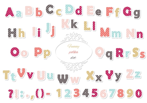 Vector cute polka dot colored font