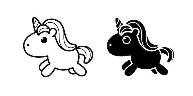 Вектор Симпатичный пони-единорог в плоских черно-белых стилях каракули симпатичный каракули векторные иллюстрации