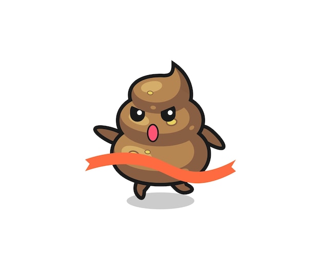 Vector cute poop illustration is reaching the finish , cute style design for t shirt, sticker, logo element