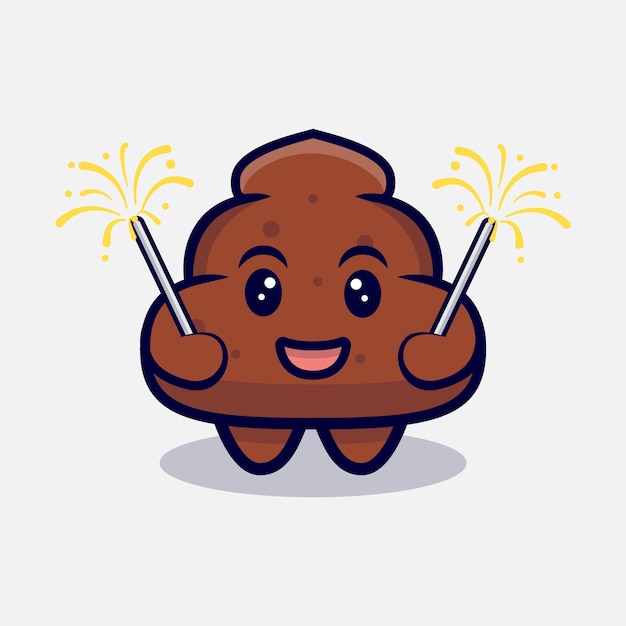 Cute Poop Playing Fireworks Cartoon  