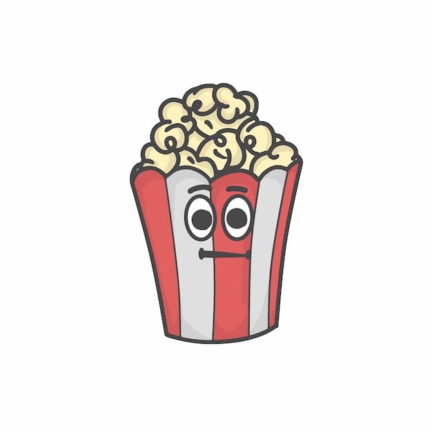 Cute Popcorn  Character Flat Cartoon Vector Template Design Illustration