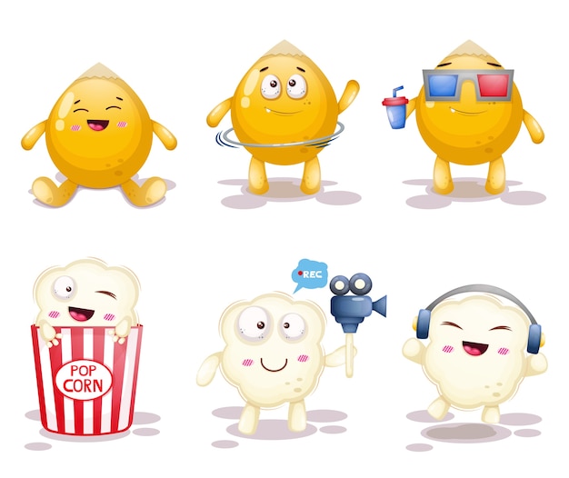 Cute popcorn illustration set.