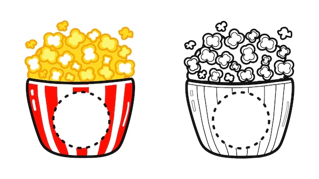 Vettore cute popcorn outline illustrazione di cartoni animati per il libro da colorare