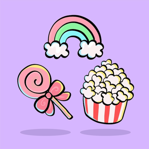 cute Popcorn rainbow lollipop party amusement park circus icon elements