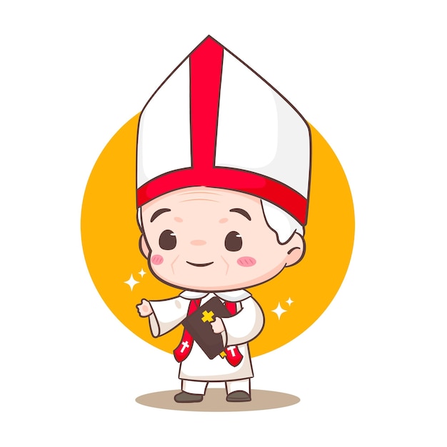 ベクトル 可愛い漫画キャラクターの教皇 幸せな笑顔のカトリックの司祭 マスコットキャラクター キリスト教
