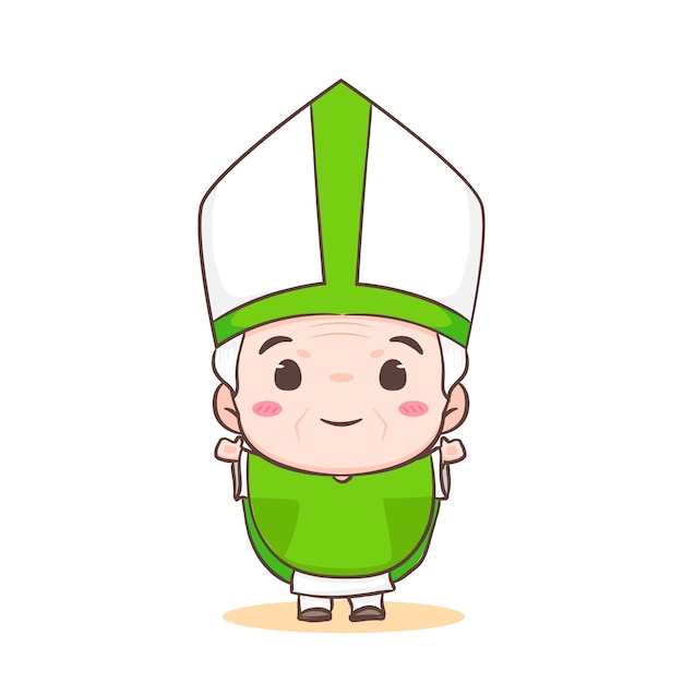 Cute Pope cartoon character Happy smiling catholic priest mascot character