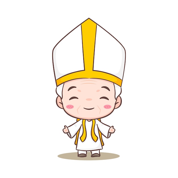 귀여운 교황 만화 캐릭터 행복 미소 가톨릭 사제 마스코트 캐릭터