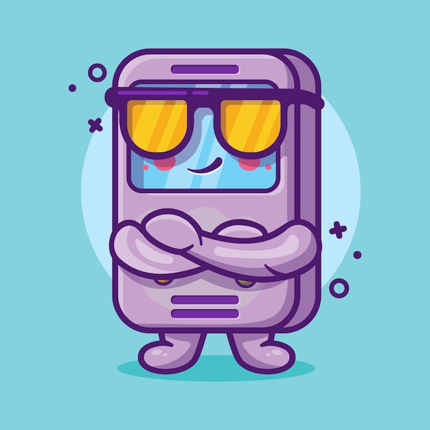 cute portable video game character mascot with cool expression isolated cartoon in flat style design