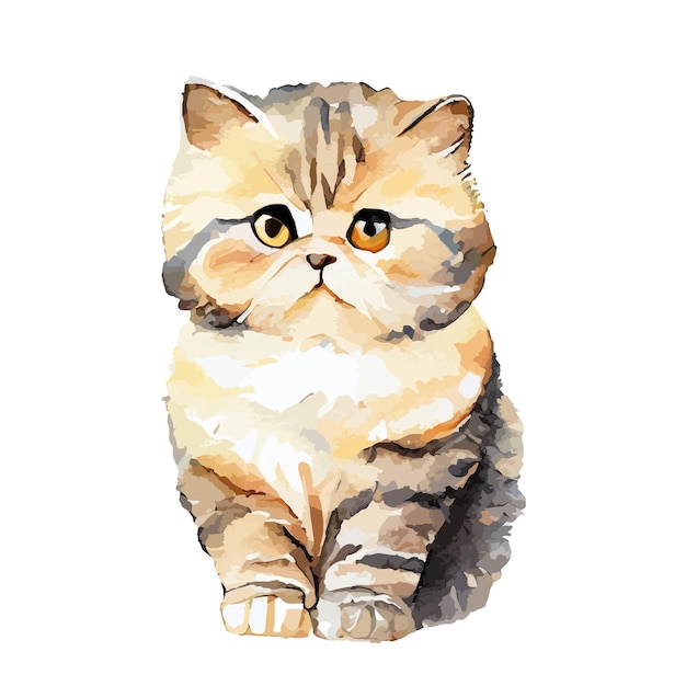 흰색 배경에 고립 된 고양이 수채화의 귀여운 초상화 키티 만화 수채화 그래픽 벡터 일러스트 레이 션