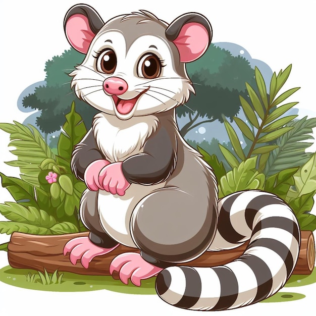 Vector cute possum cartoon vector style white background