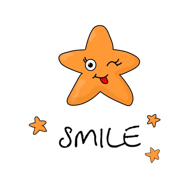 Cute poster with star on white background. Character and emotion in cartoon style. Hand draw element