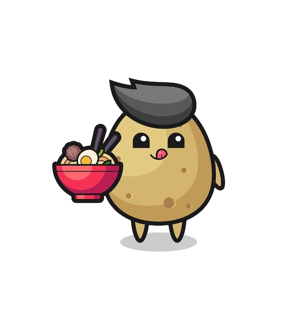 Cute potato character eating noodles