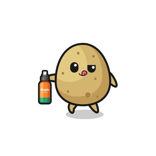 cute potato holding mosquito repellent
