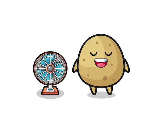 cute potato is standing in front of the fan
