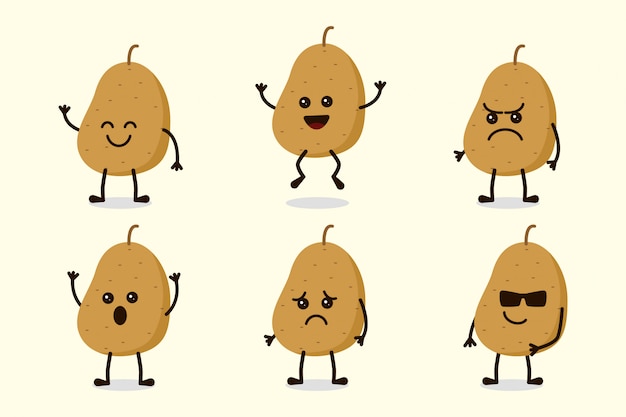 Vector cute potato vegetable character isolated in multiple expressions