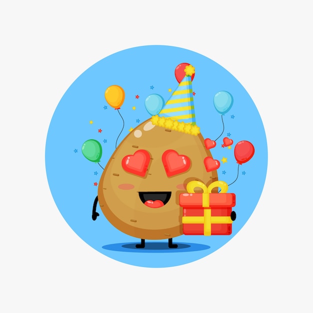 Вектор Симпатичный картофельный овощной талисман на день рождения
