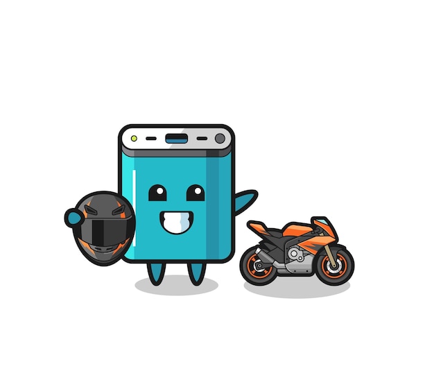 Cute power bank cartoon as a motorcycle racer