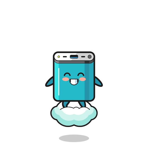 Cute power bank illustration riding a floating cloud