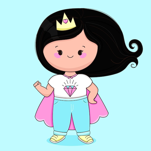 Vector cute power girl princess cartoon happy womens day