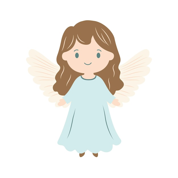 cute pretty winged little girl fairy angel cartoon character in heaven sky