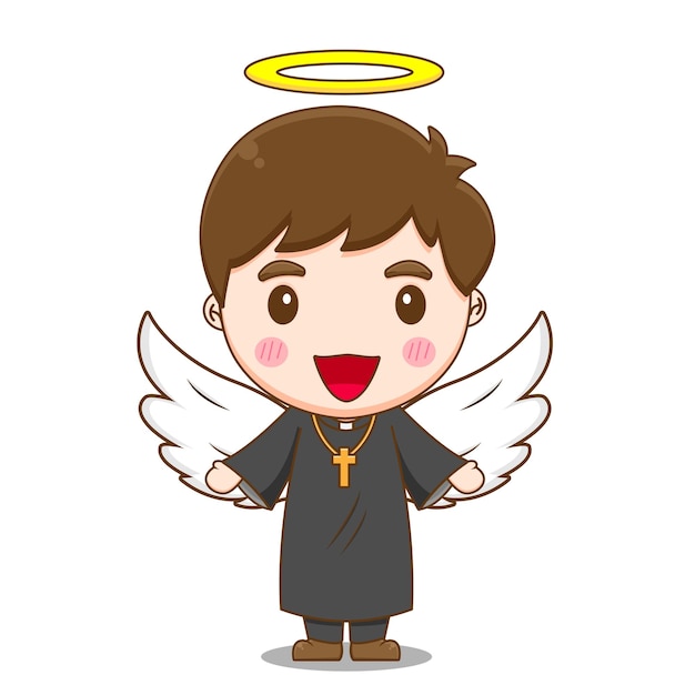 Cute priest as an angel with halo on his head board