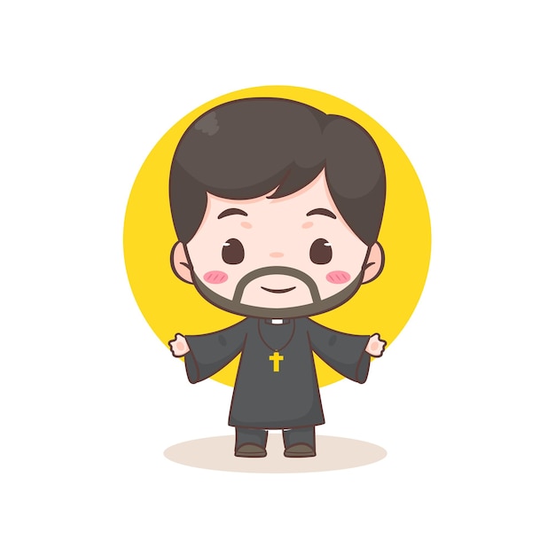 Vector cute priest or pastor cartoon character illustration christian and catholic religion concept design