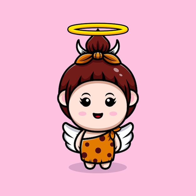 Vector cute primitive cavegirl have wings icon illustration