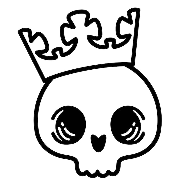 Vector cute prince skull in crown isolated crowned king skull symbol of spooky human cranium with royal