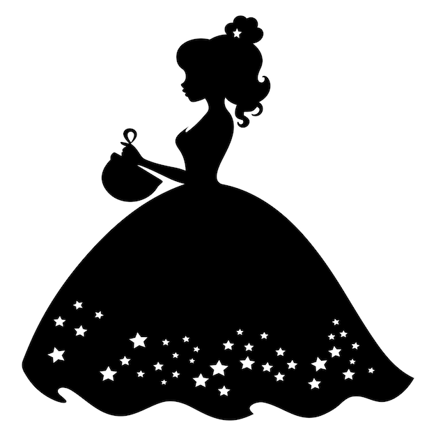 Vector cute princess black silhouette