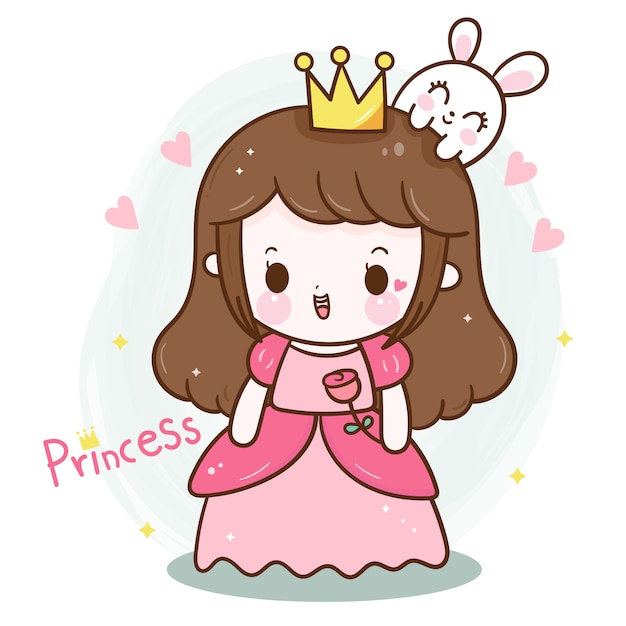 Cute princess cartoon and bunny animal