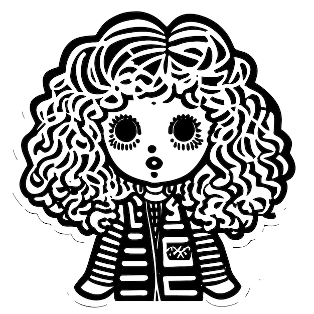 귀여운 공주 꼬마 소녀 손으로 그린 만화 스티커 아이콘 개념 격리된 그림