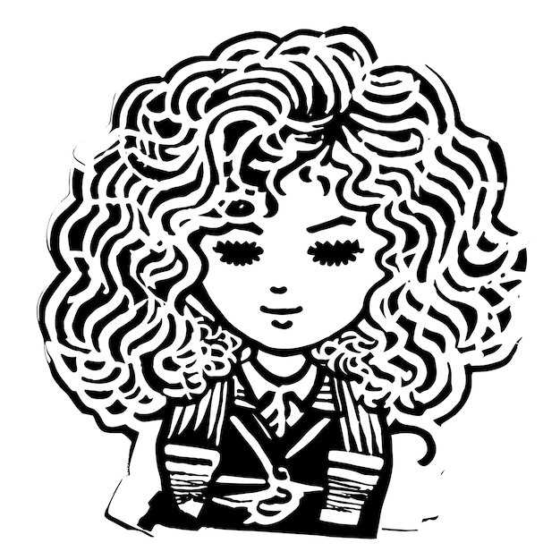 벡터 귀여운 공주 꼬마 소녀 손으로 그린 만화 스티커 아이콘 개념 격리된 그림