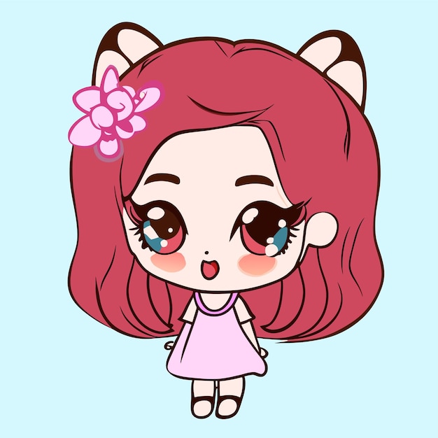 Cute princess chibi girl hand drawn cartoon sticker icon concept isolated illustration