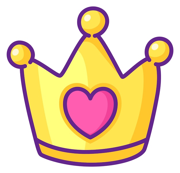 Vector cute princess crown with heart sign color icon