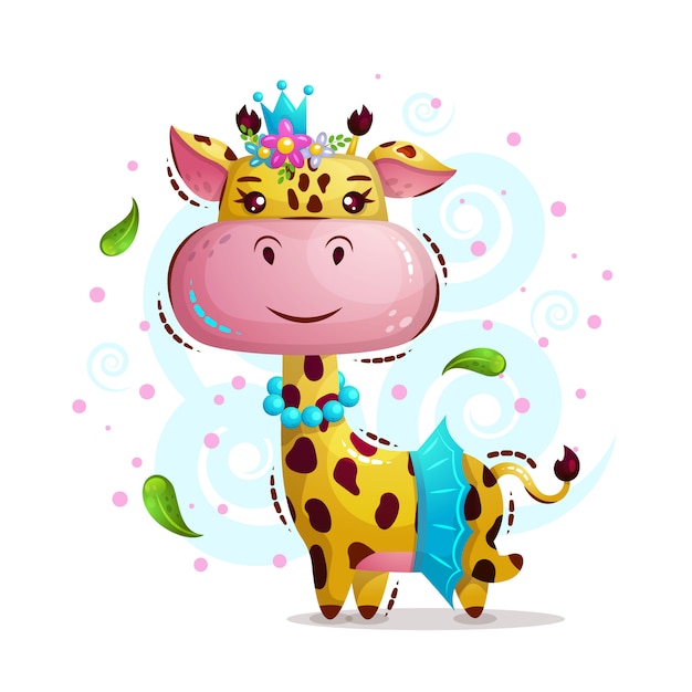 Cute princess girl giraffe in crown