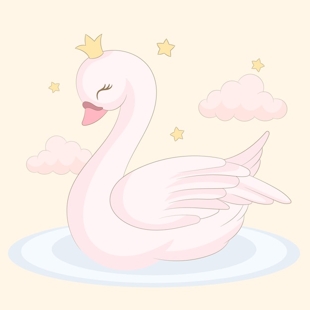 Vector cute princess swan pink on water pond