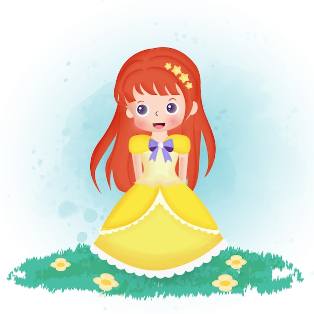 Cute princess in water color style.