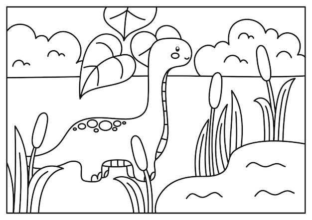 Vector cute printable dinosaur coloring page for kid activity