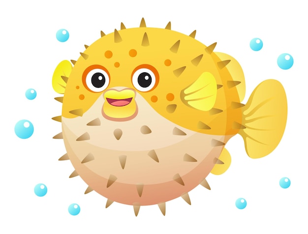 Vector cute puffer fish cartoon illustration isolated on white background