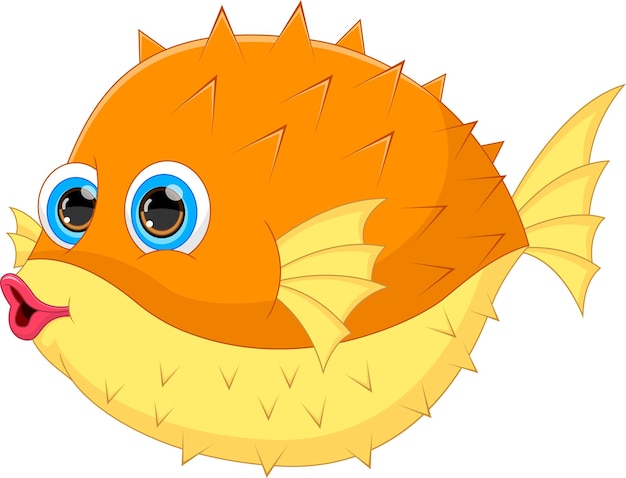 cute puffer fish cartoon on white background