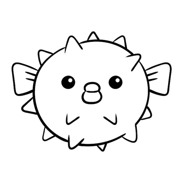 Cute puffer fish Puffer fish on white background Vector cartoon character illustration