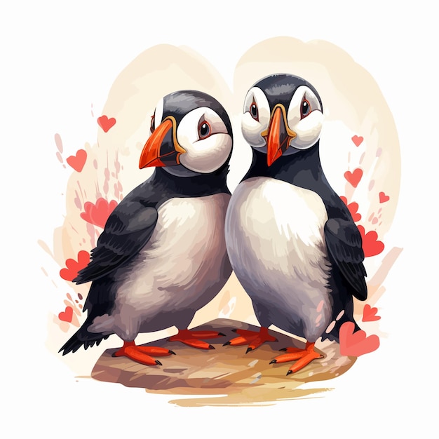 Cute Puffins couple in love vector illustration