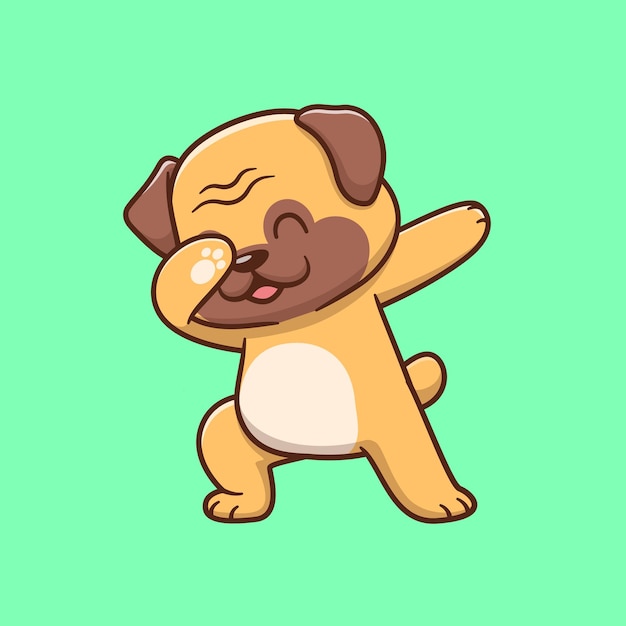 Cute pug dog dabbing cartoon vector icon illustration. animal nature icon concept isolated premium