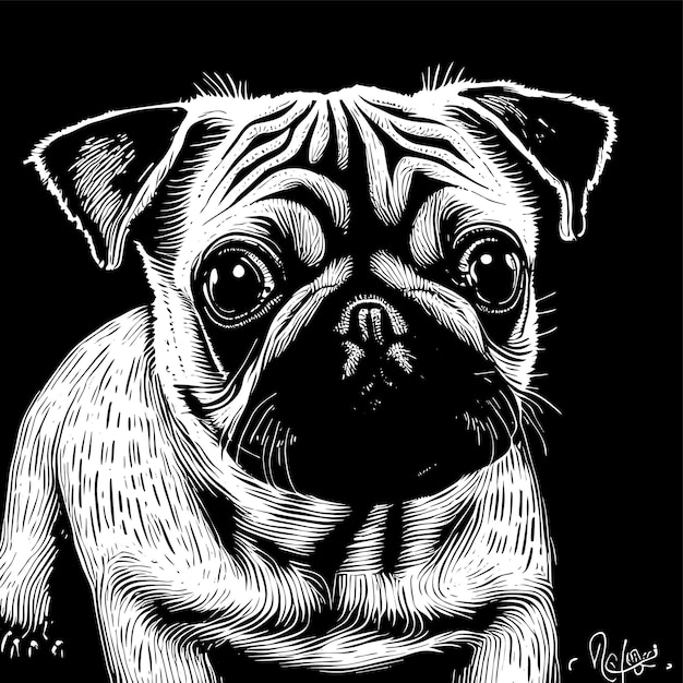 Vector cute pug dog hand drawn cartoon sticker icon concept isolated illustration