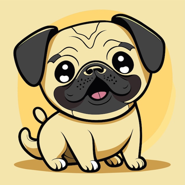 Cute pug dog hand drawn cartoon sticker icon concept isolated illustration