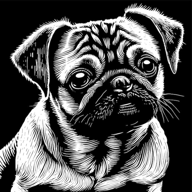 Vettore illustrazione isolata concetto sveglio dell'icona dell'autoadesivo del fumetto disegnato a mano del cane del carlino