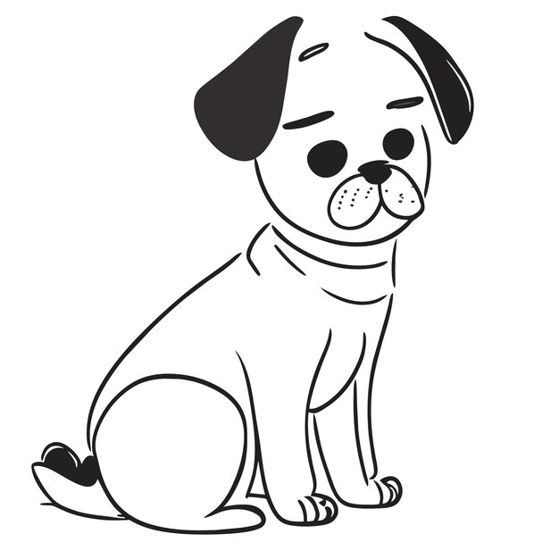 Симпатичная собака-мопс, нарисованная вручную мультяшная наклейка, иконка, изолированная иллюстрация