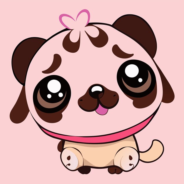 Vector cute pug dog hand drawn cartoon sticker icon concept isolated illustration